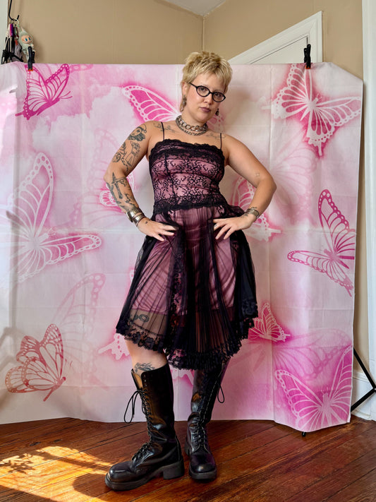 Y2K Betsey Johnson Goth Lace Midi Dress