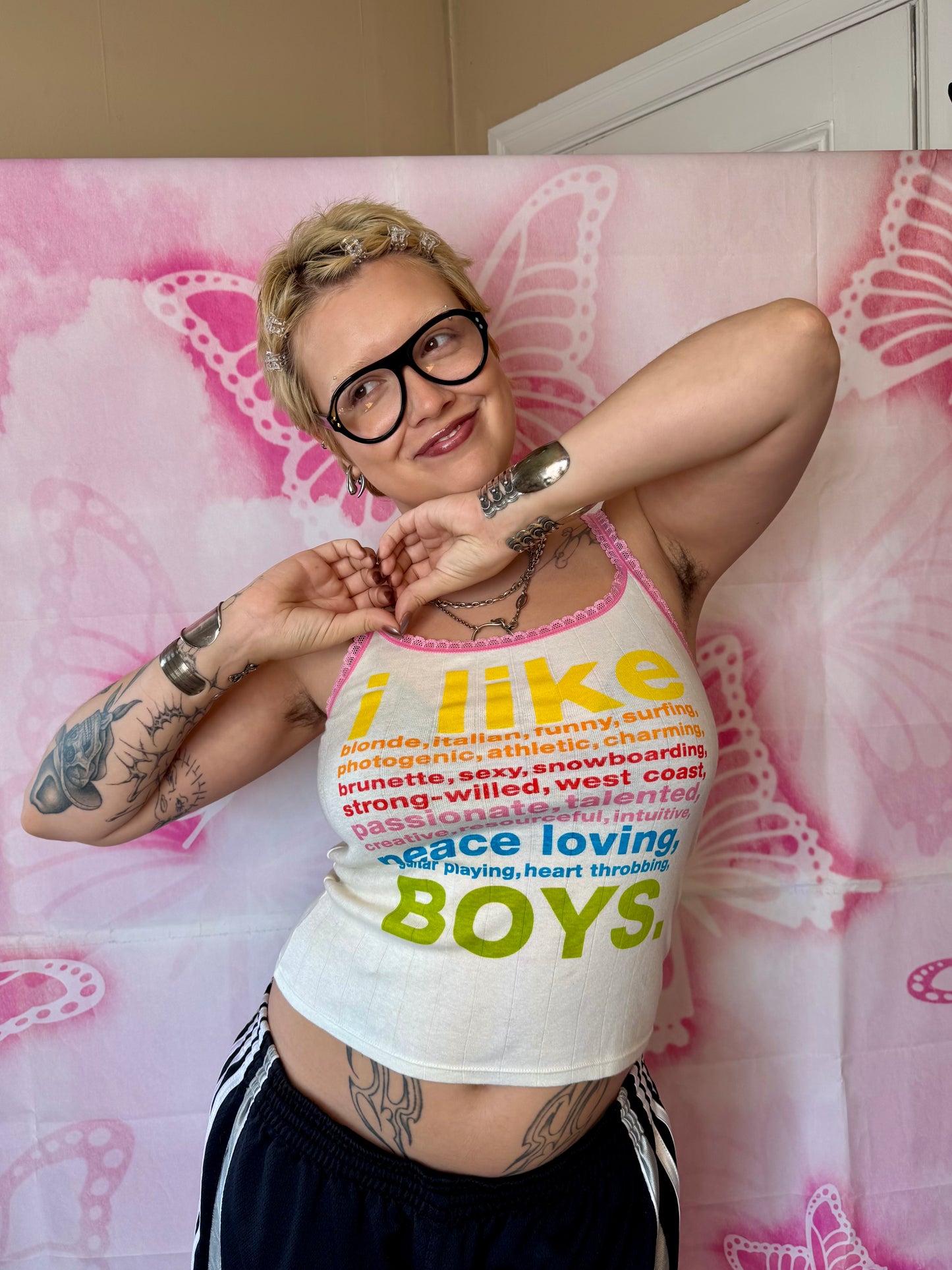 2004 RARE Victoria’s Secret Pink Rainbow Text “i like…” Graphic Tank