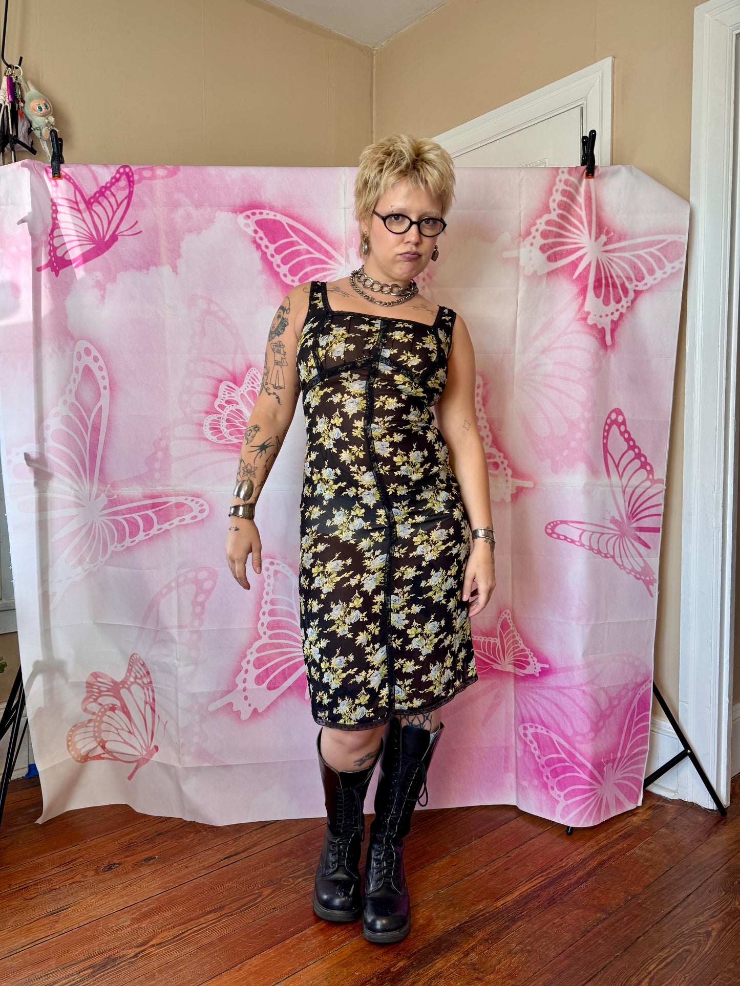 2000 Spring Betsey Johnson Floral Sheer Slip Dress