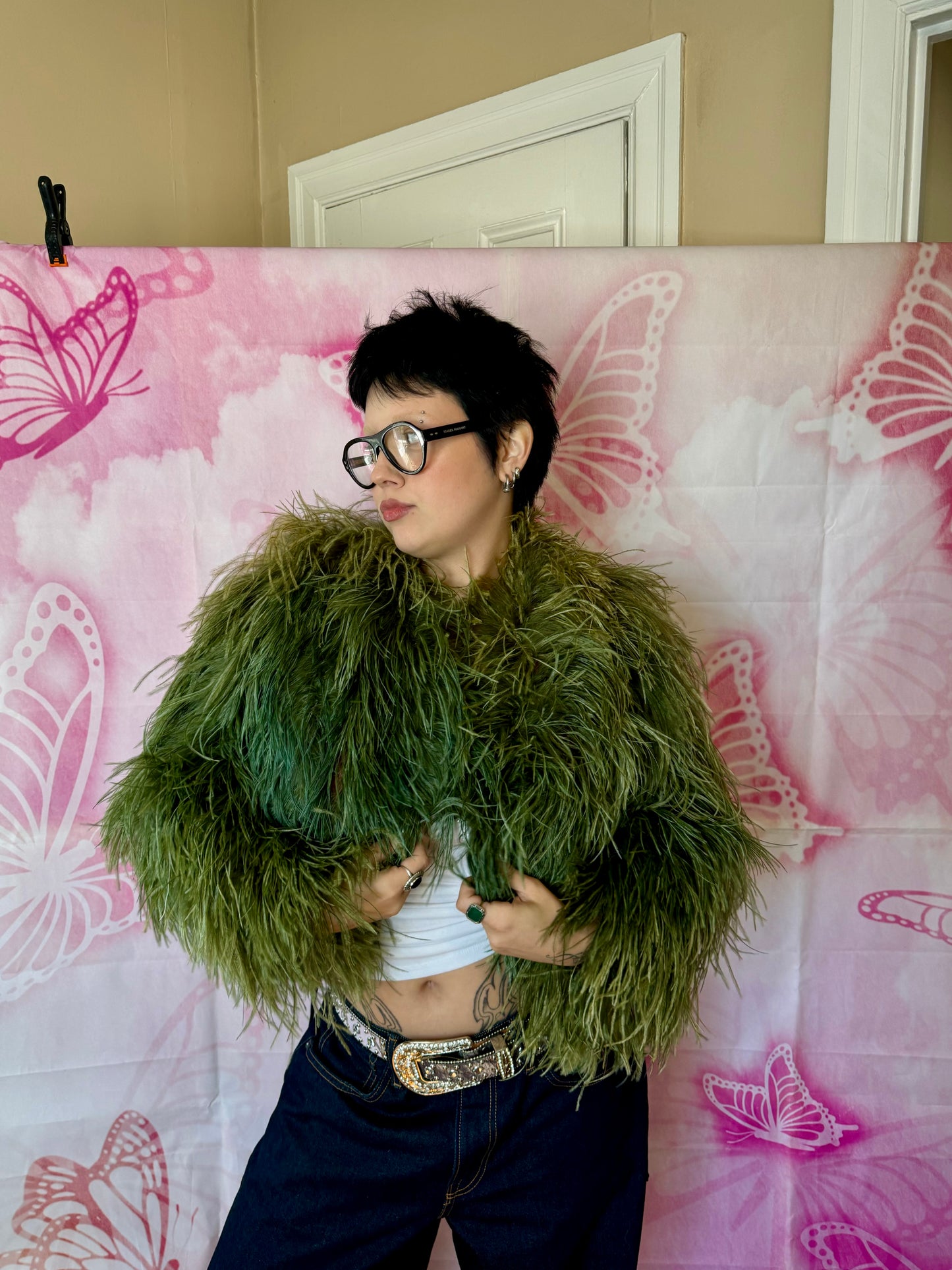 Y2K Ostrich Feather Bolero Jacket