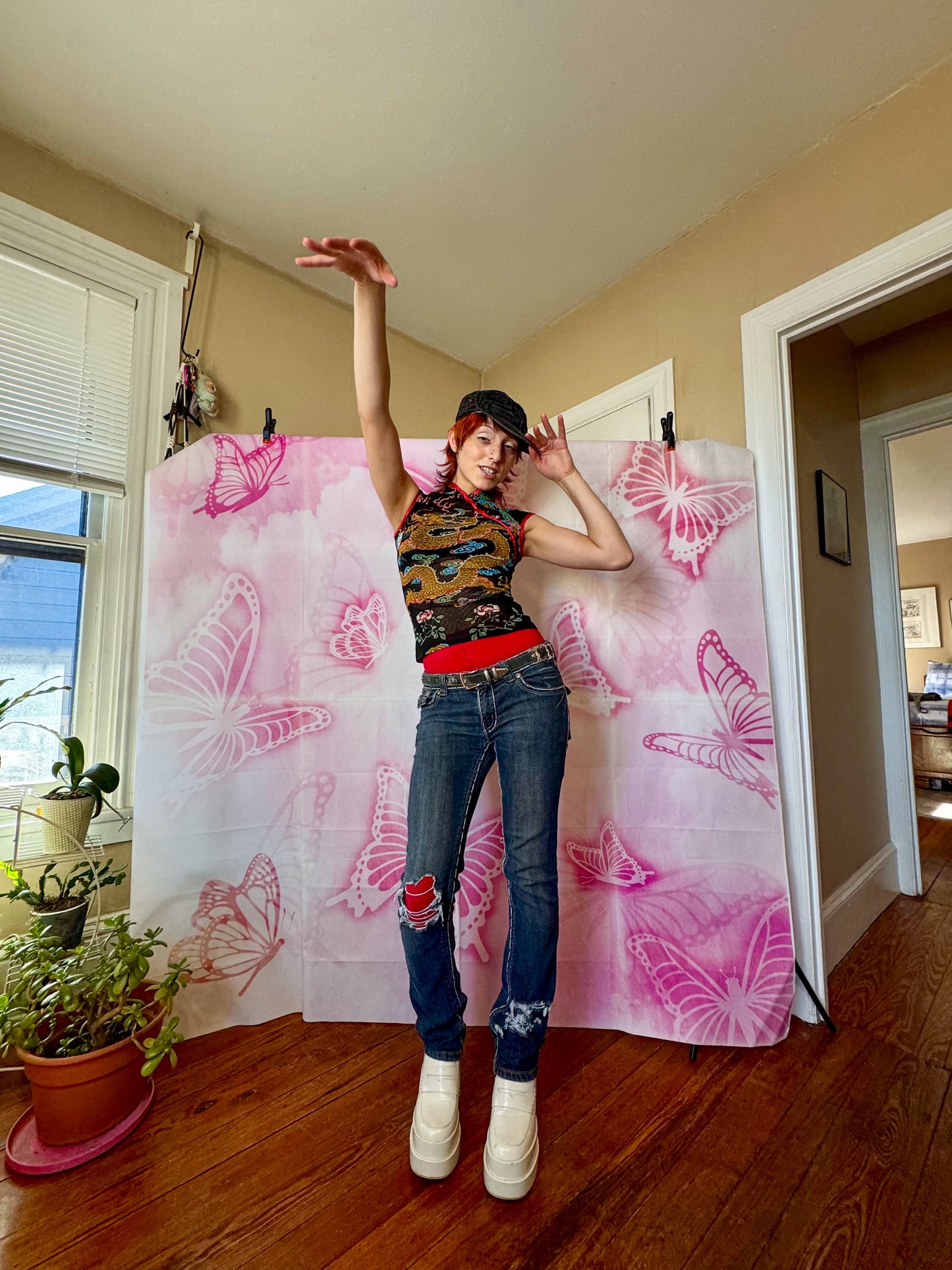 Y2K Mesh Dragon Fitted Top