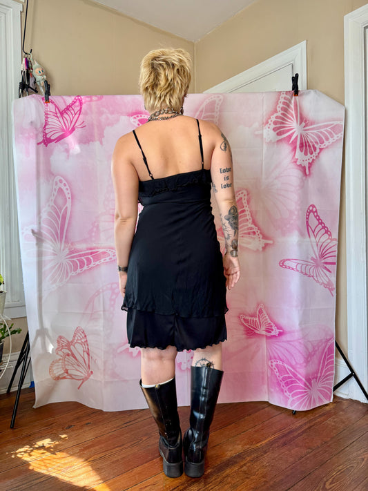 Y2K Betsey Johnson Silk Lettuce Hem Dress