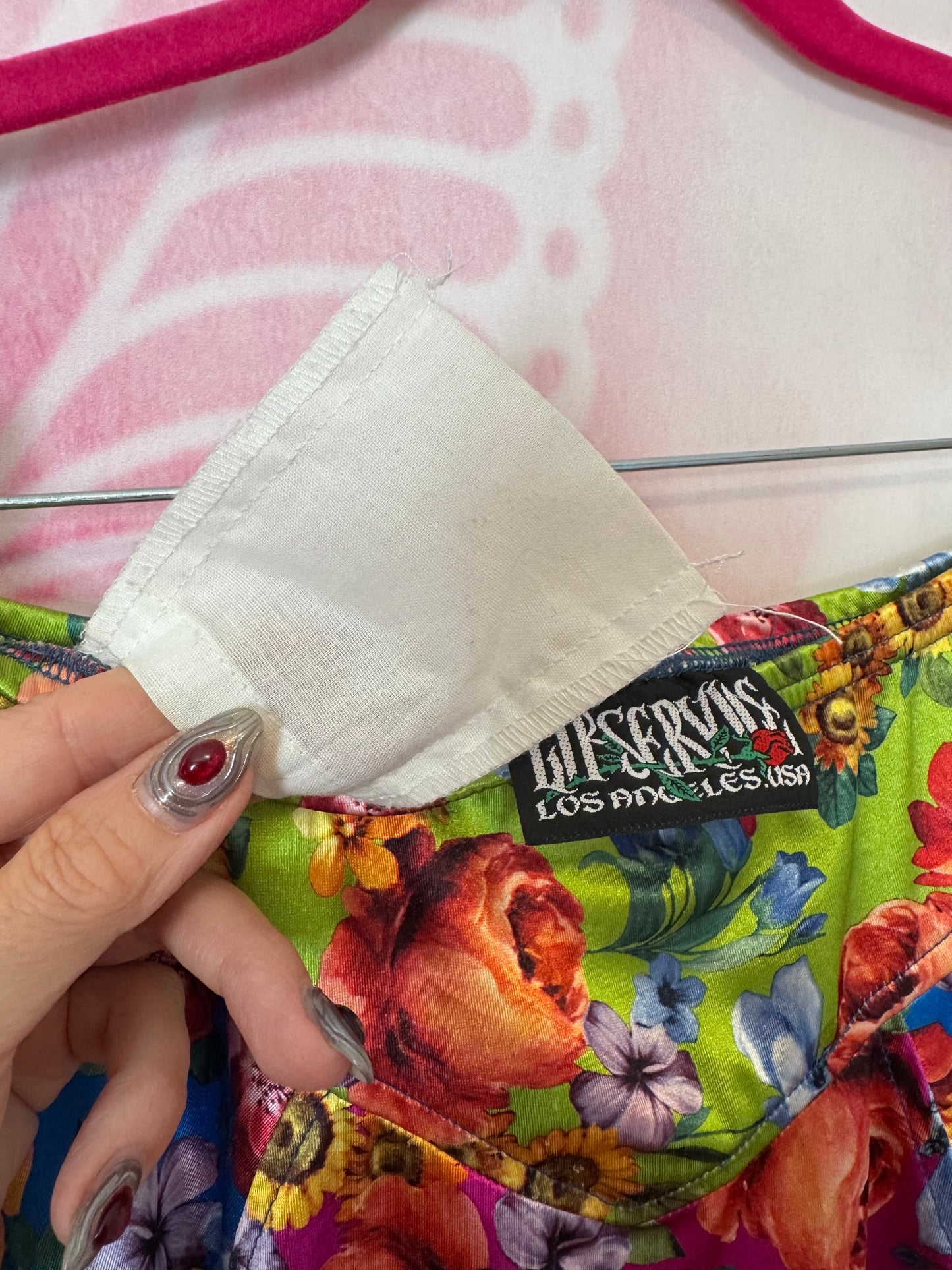90s Lip Service Floral Sheen Mini Skirt