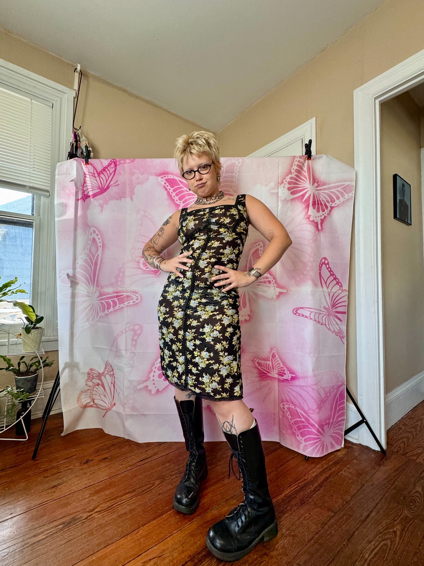 2000 Spring Betsey Johnson Floral Sheer Slip Dress