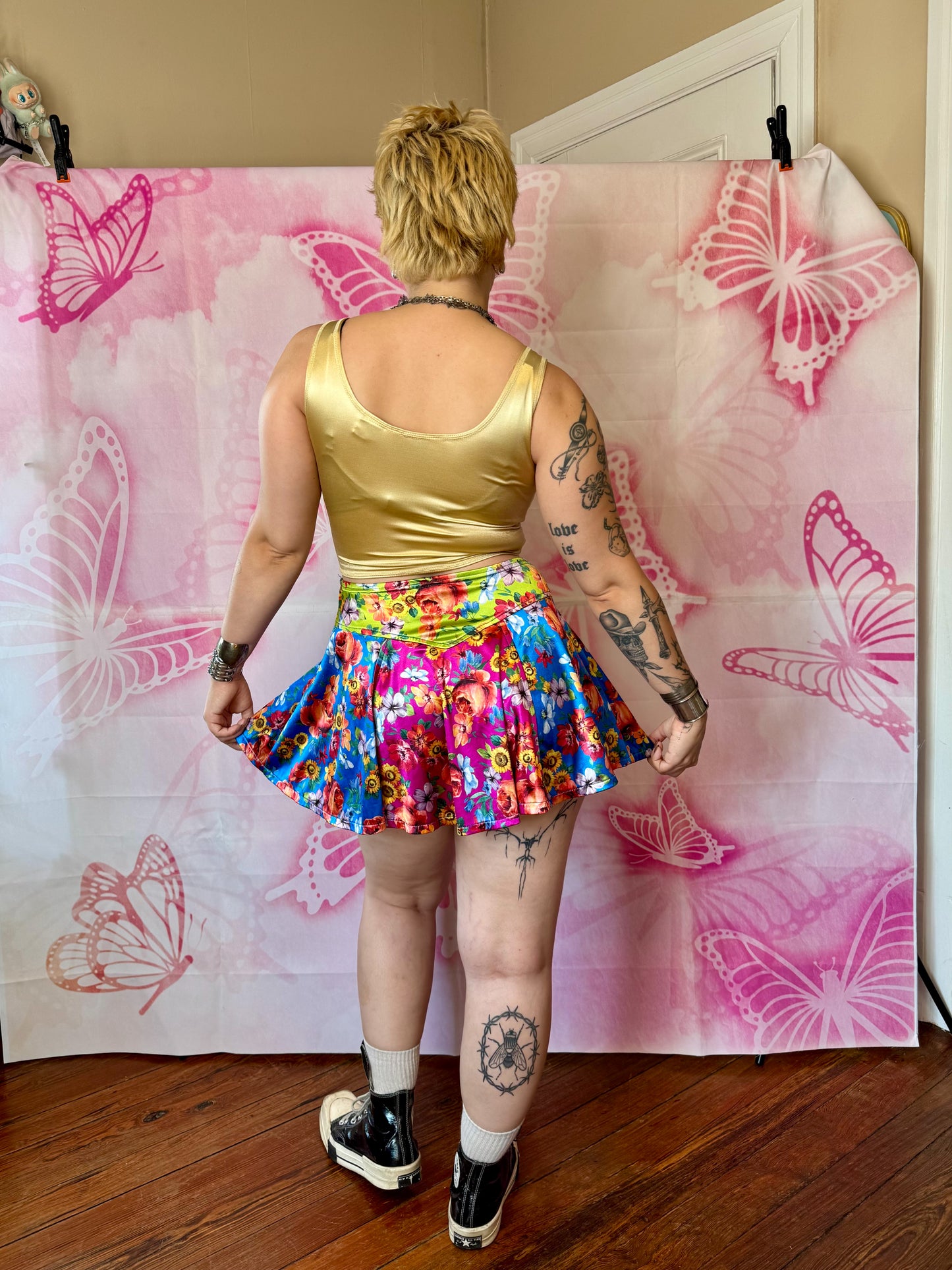 90s Lip Service Floral Sheen Mini Skirt