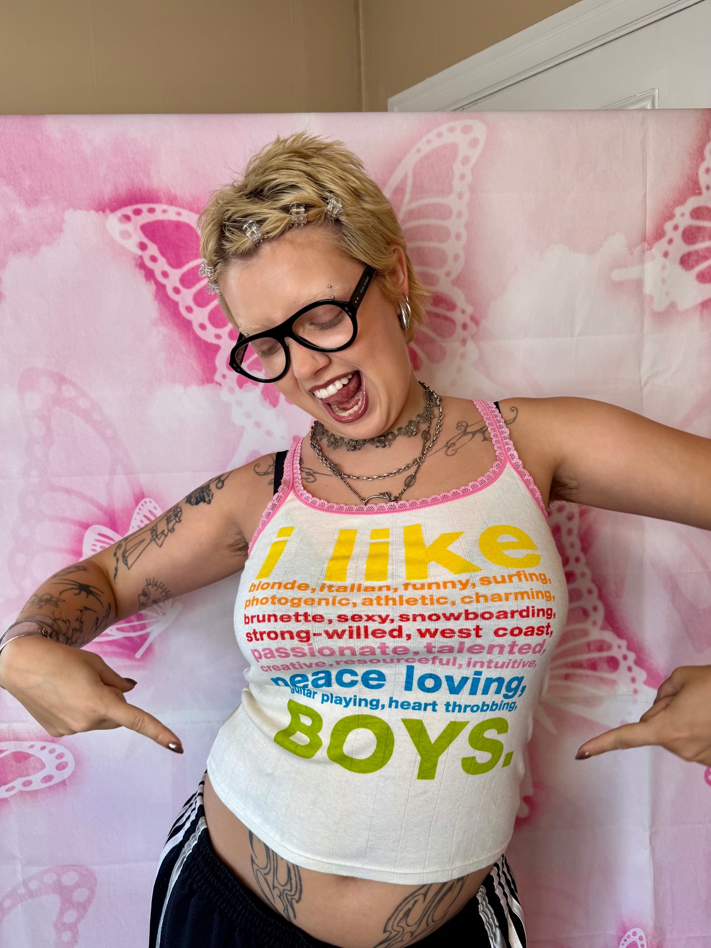 2004 RARE Victoria’s Secret Pink Rainbow Text “i like…” Graphic Tank