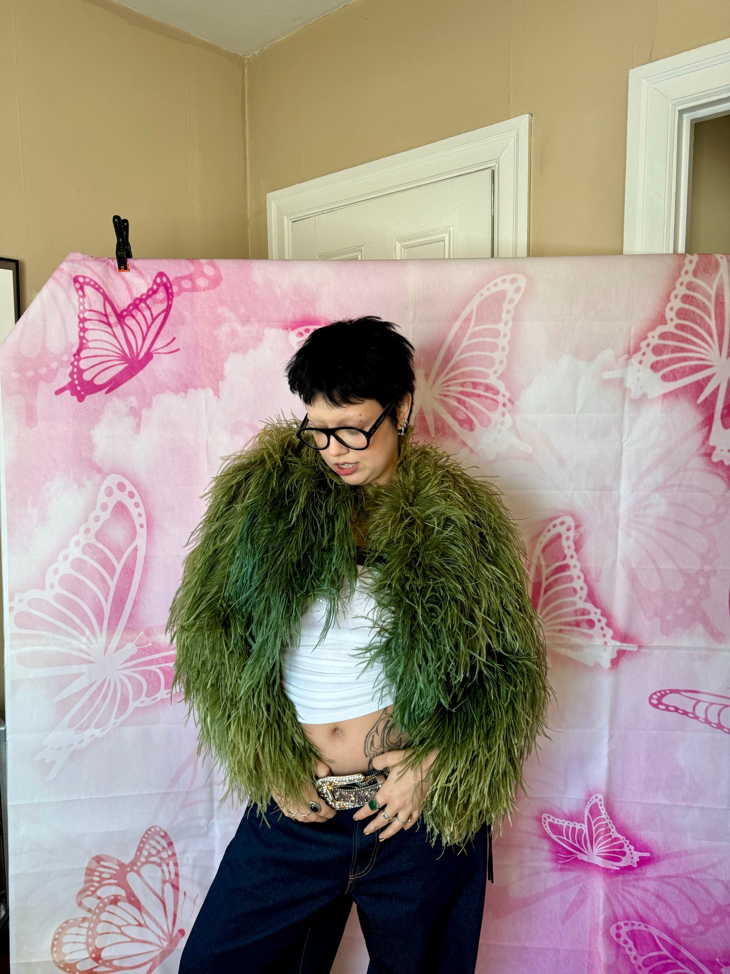 Y2K Ostrich Feather Bolero Jacket