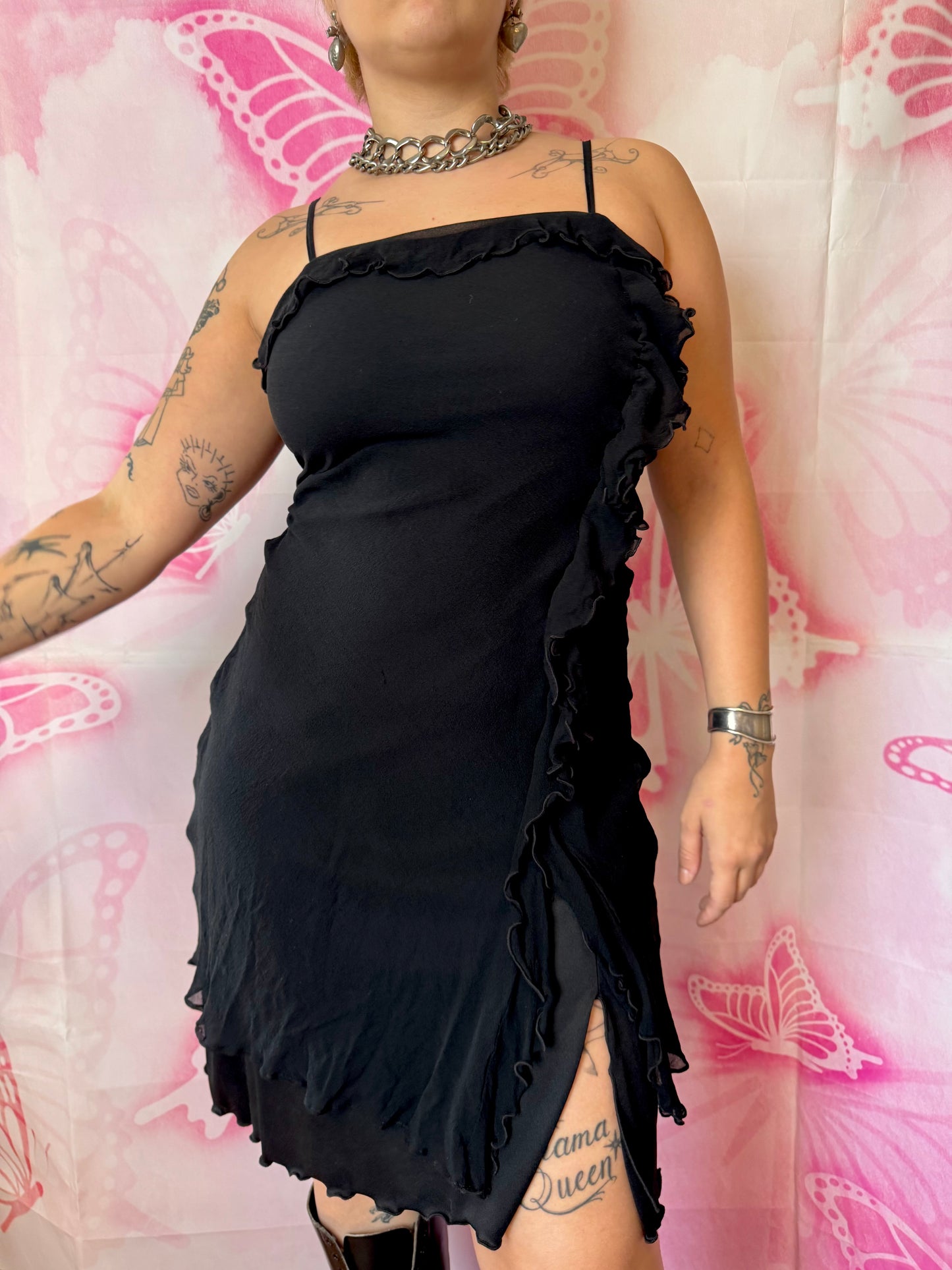 Y2K Betsey Johnson Silk Lettuce Hem Dress