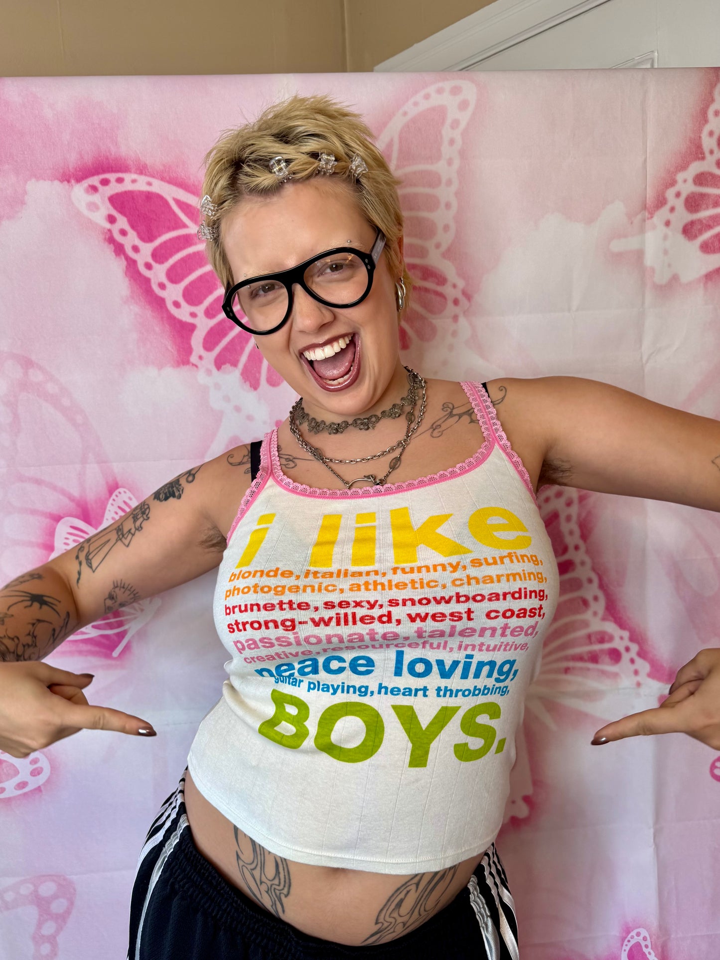 2004 RARE Victoria’s Secret Pink Rainbow Text “i like…” Graphic Tank