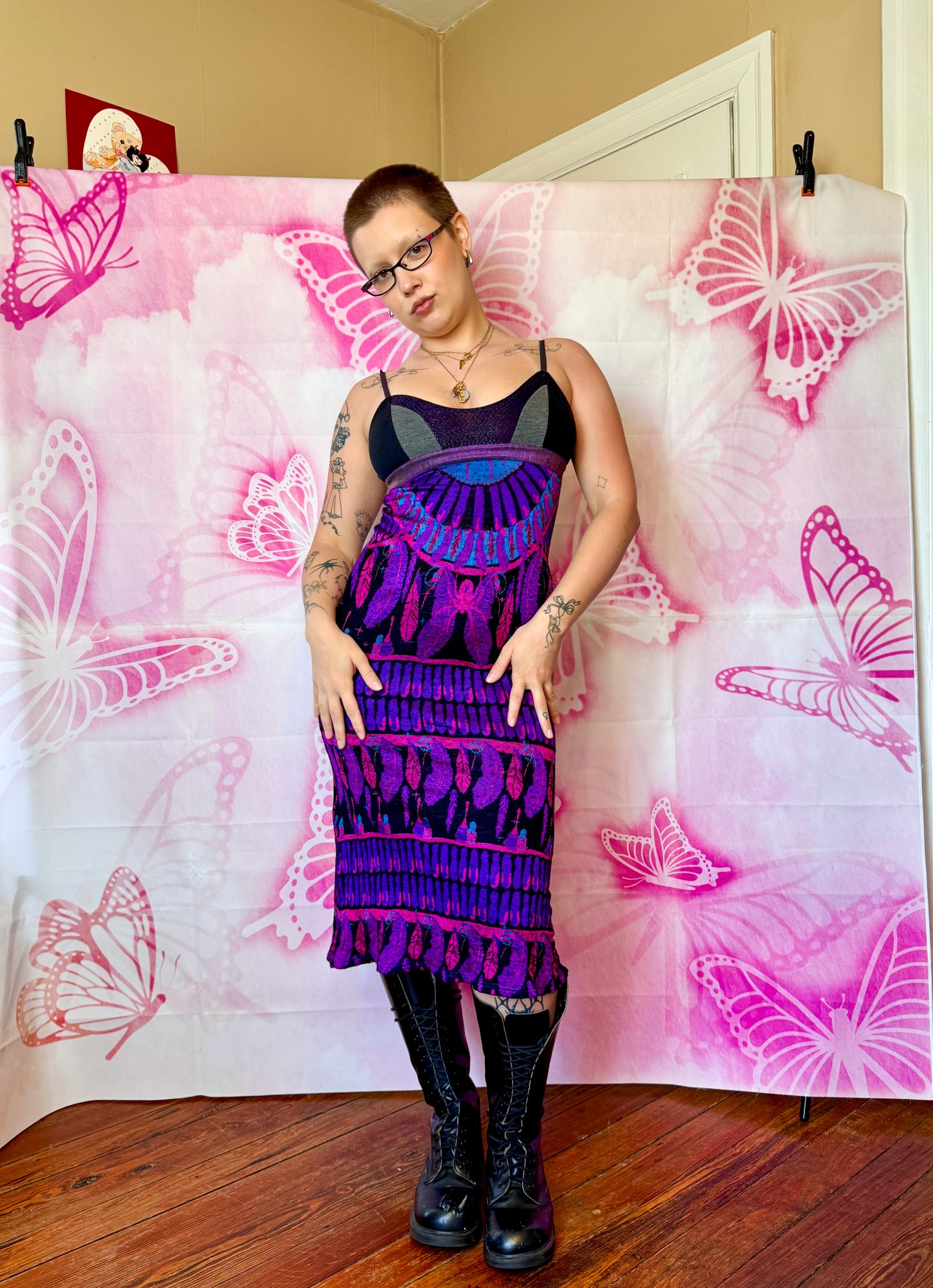 Y2K Custo Barcelona Black Widow Knit Midi Dress