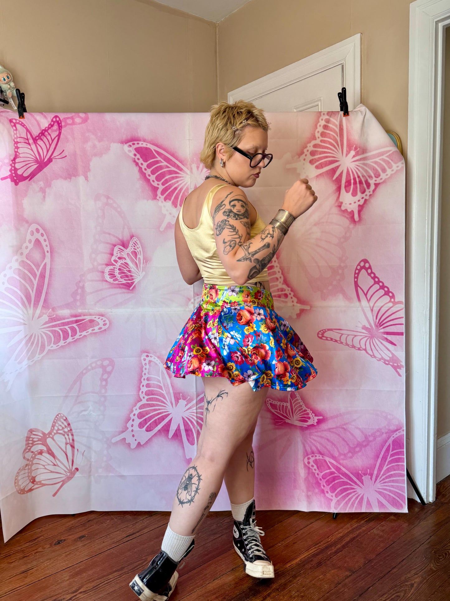 90s Lip Service Floral Sheen Mini Skirt