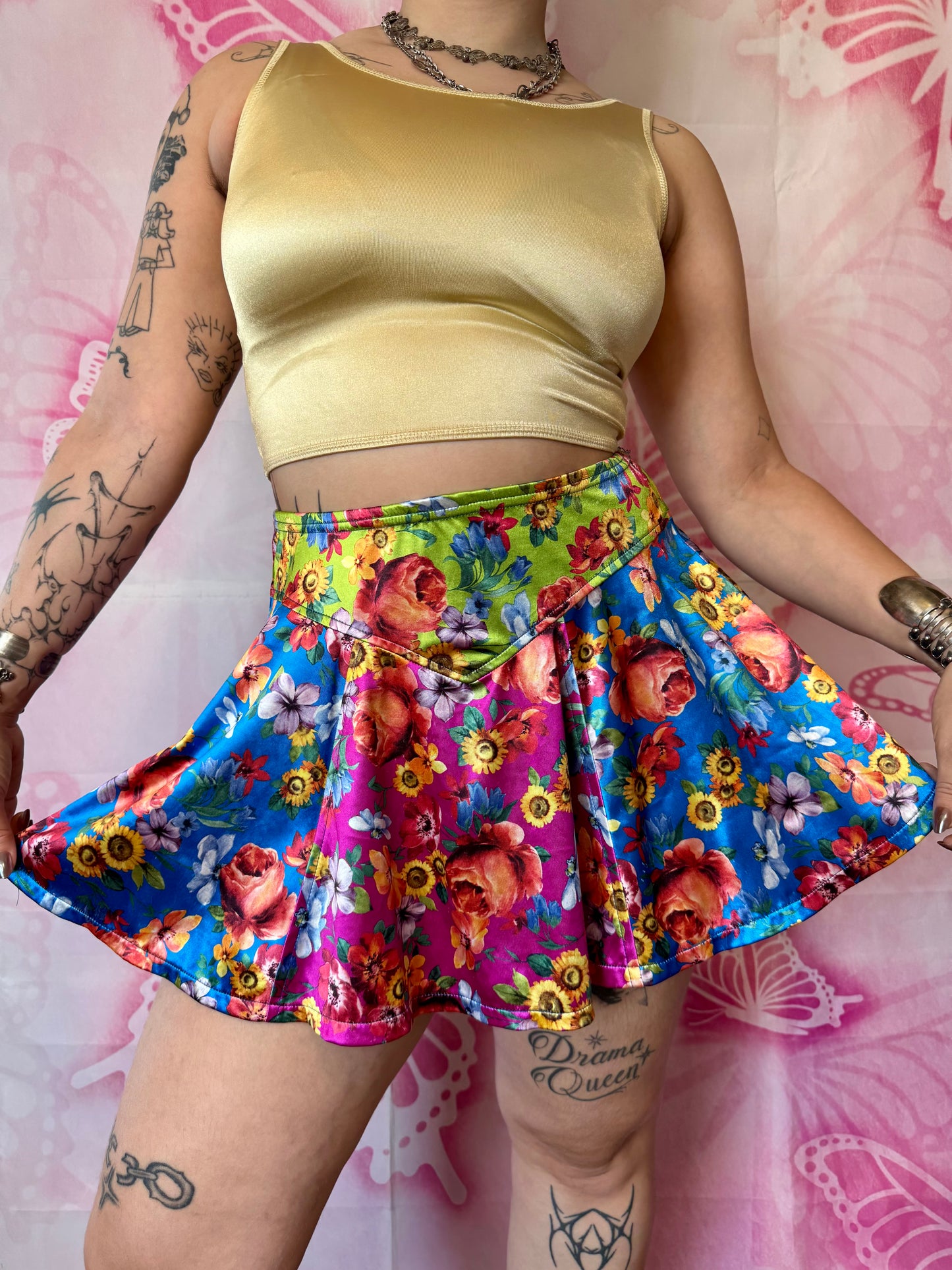 90s Lip Service Floral Sheen Mini Skirt