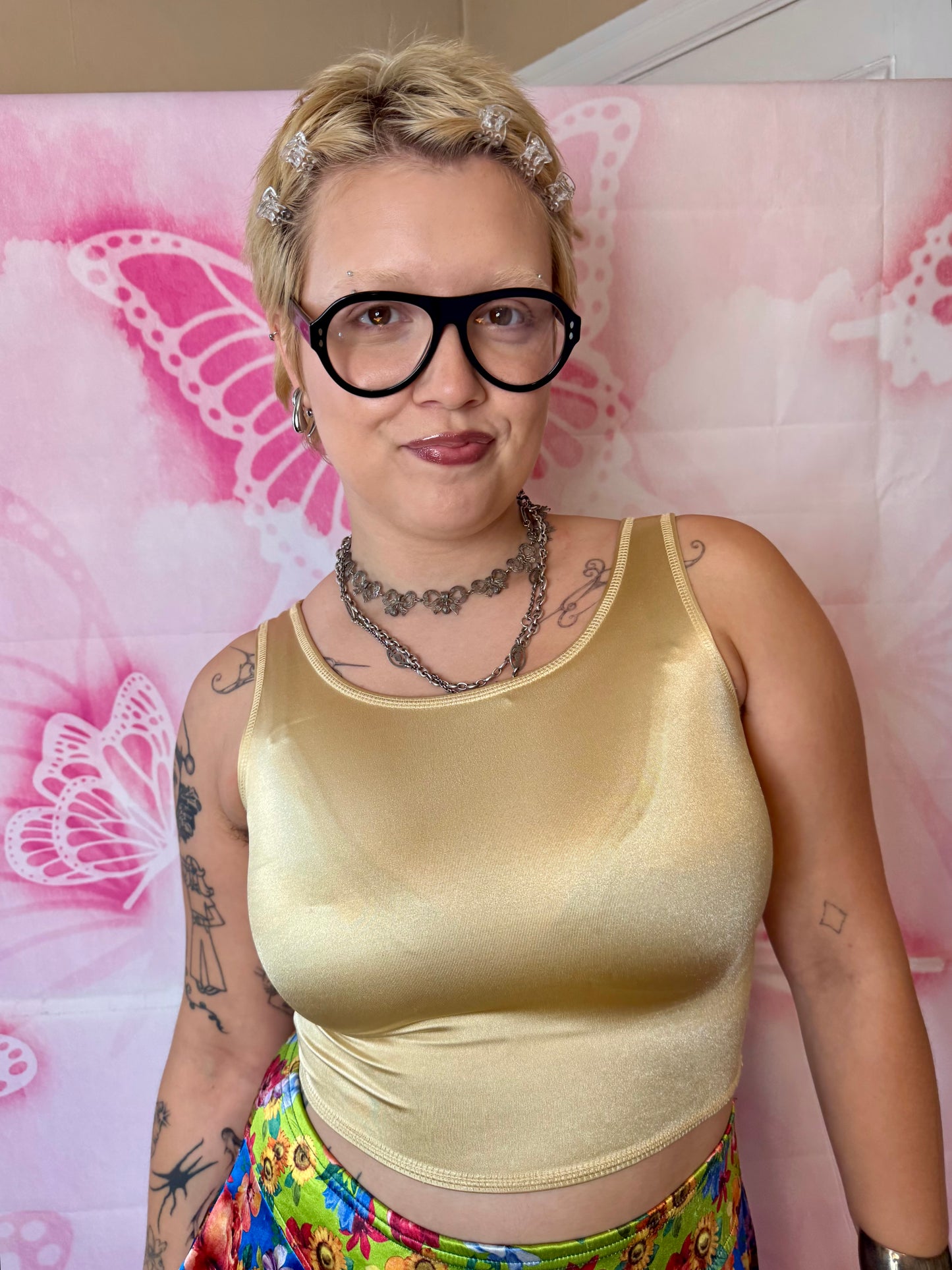 Y2K Gold Sheen Crop Tank