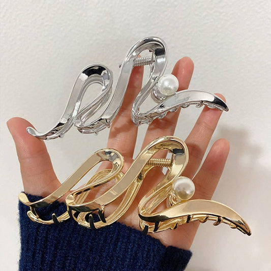 Wave Pearl Hair Claw - Oversized Metal Shark Clip