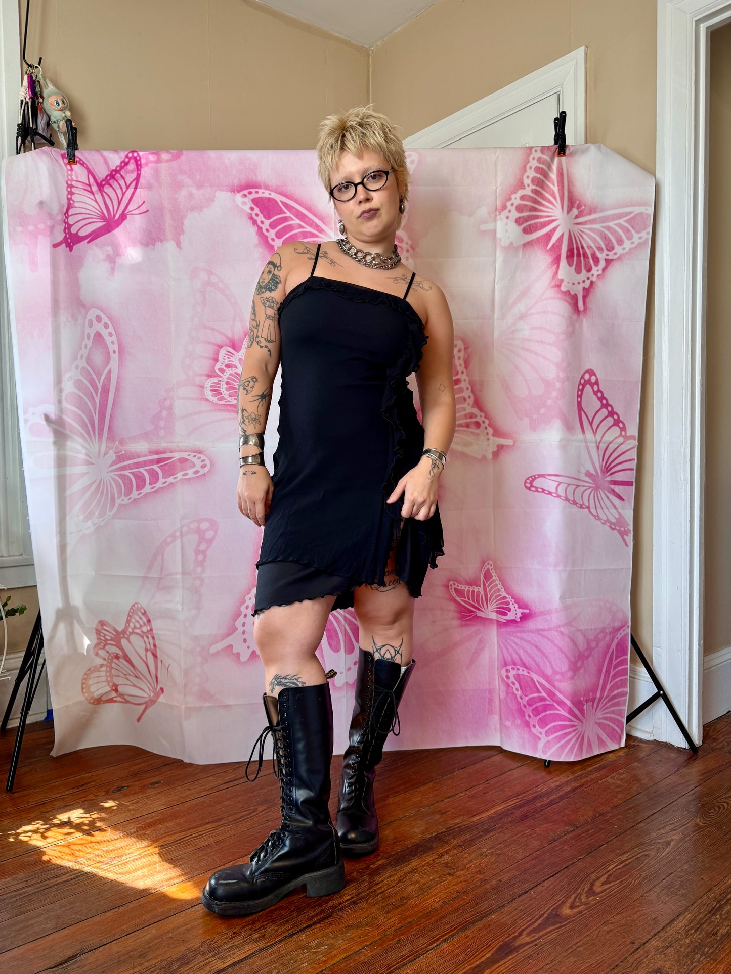 Y2K Betsey Johnson Silk Lettuce Hem Dress