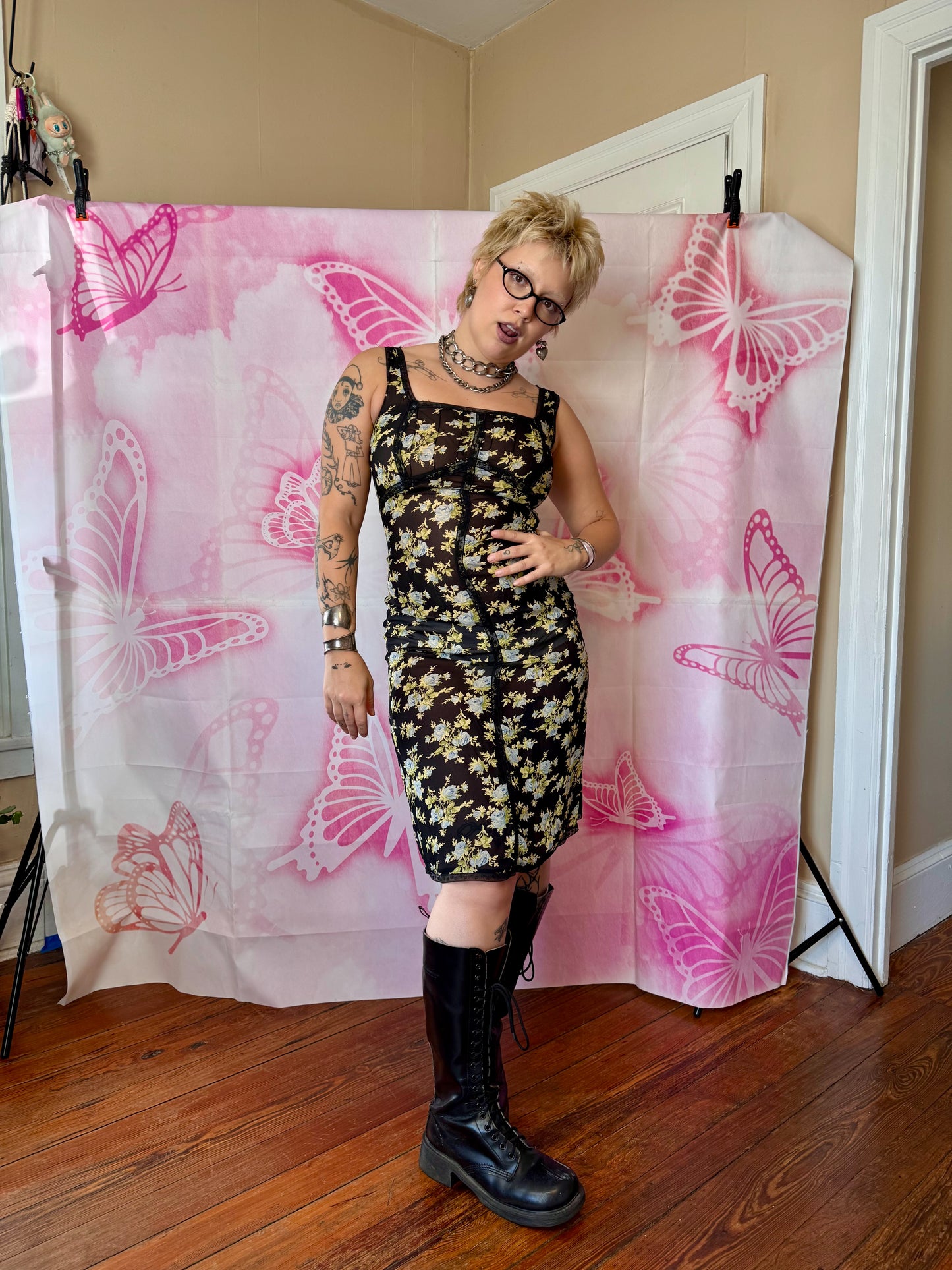 2000 Spring Betsey Johnson Floral Sheer Slip Dress