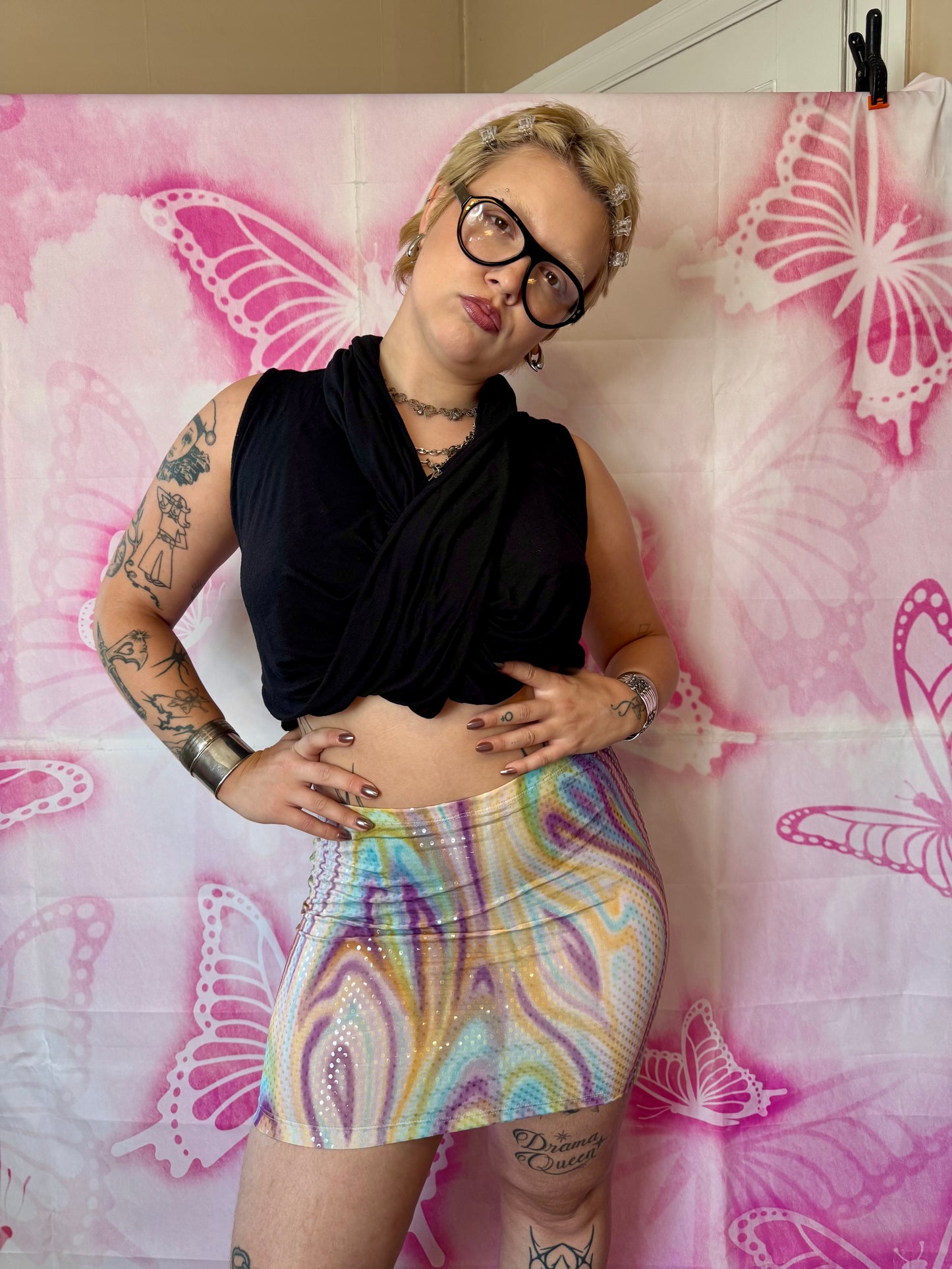 Y2K Pastel Swirl Mini Skirt