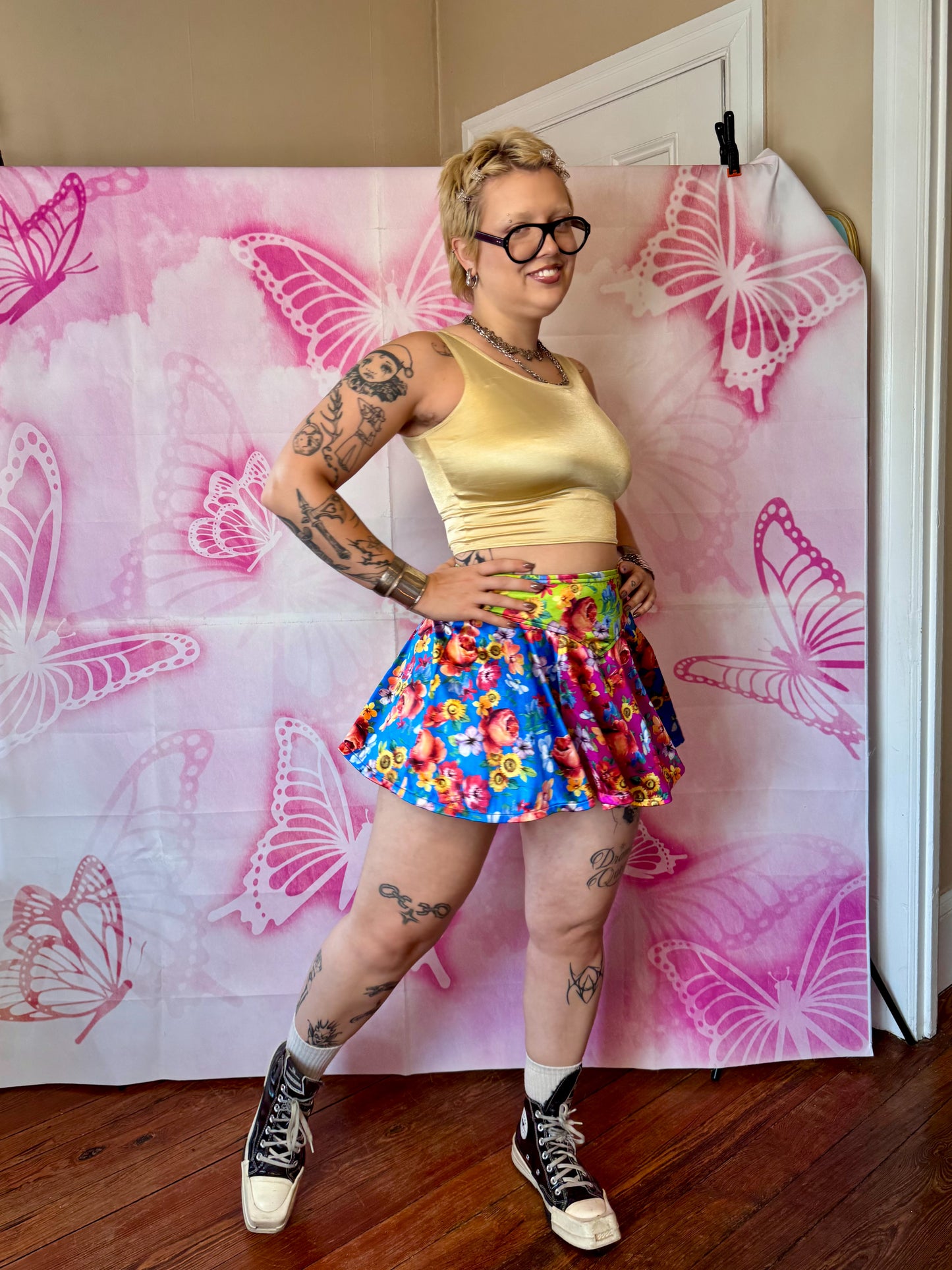 90s Lip Service Floral Sheen Mini Skirt