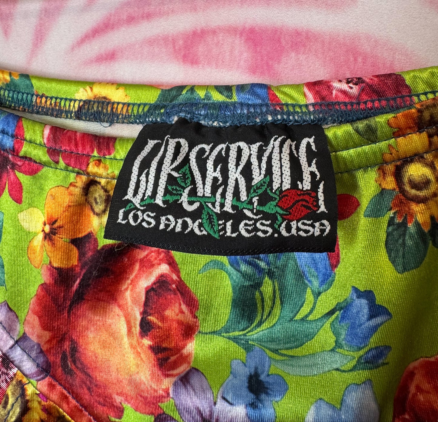 90s Lip Service Floral Sheen Mini Skirt