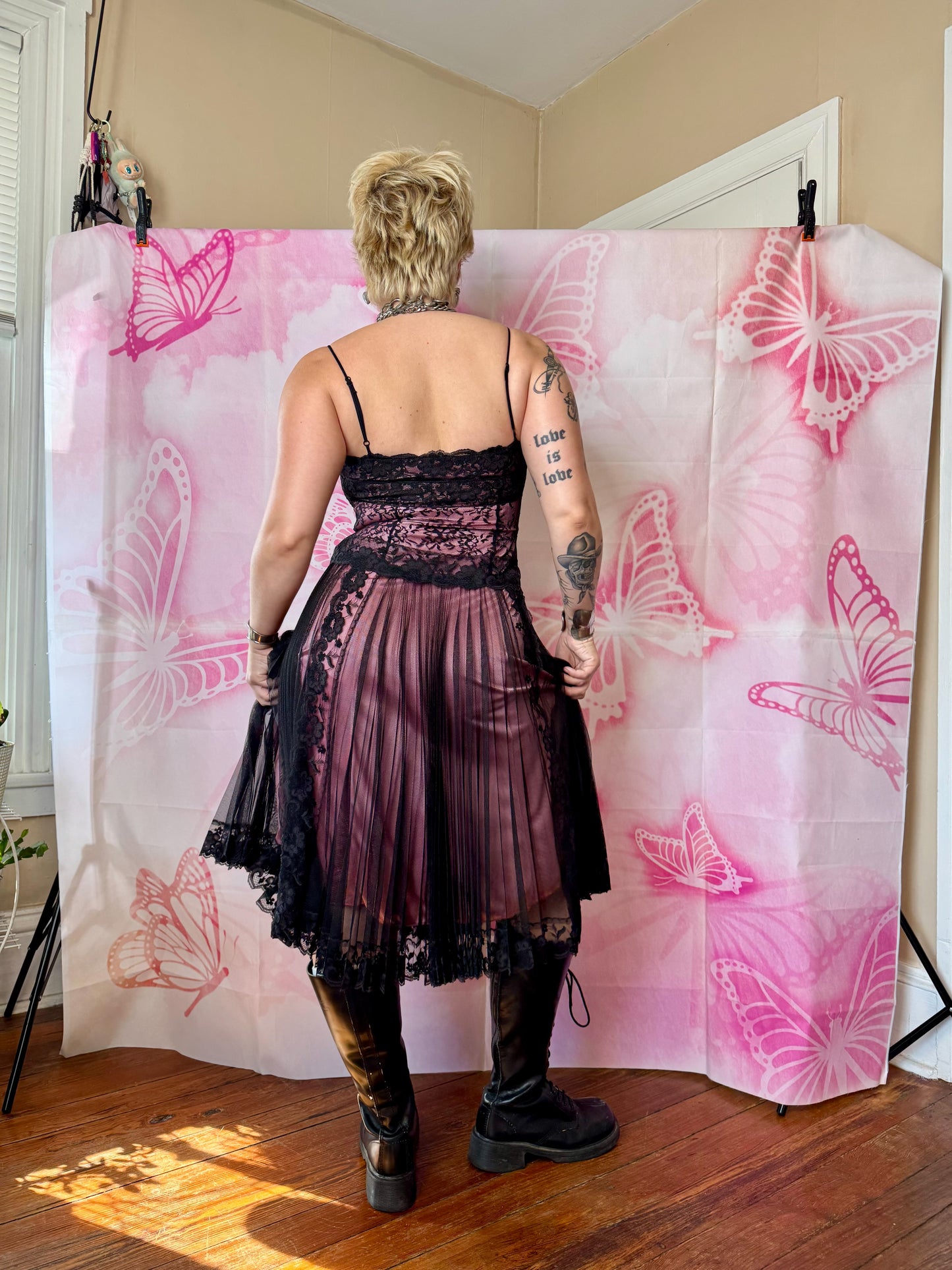Y2K Betsey Johnson Goth Lace Midi Dress