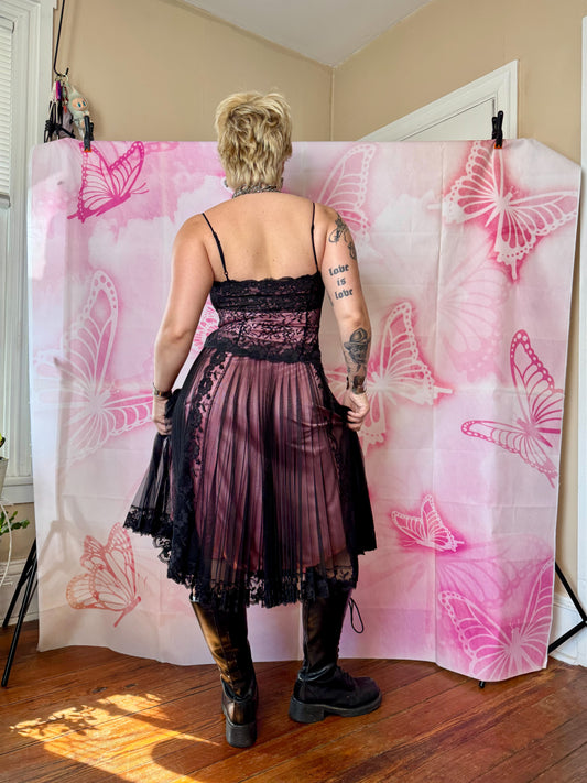 Y2K Betsey Johnson Goth Lace Midi Dress