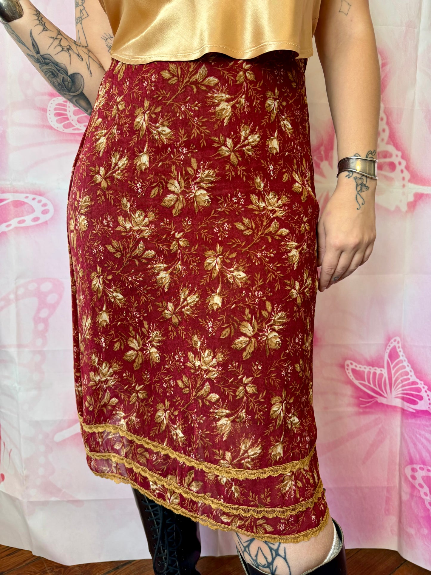 Y2K Betsey Johnson Floral Mesh Skirt