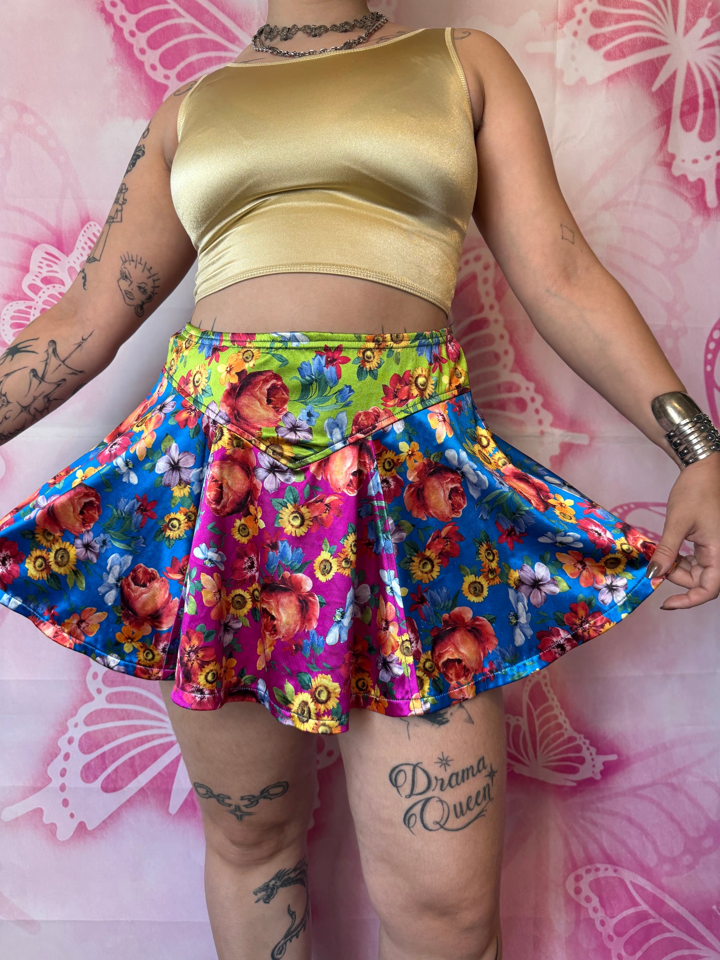 90s Lip Service Floral Sheen Mini Skirt