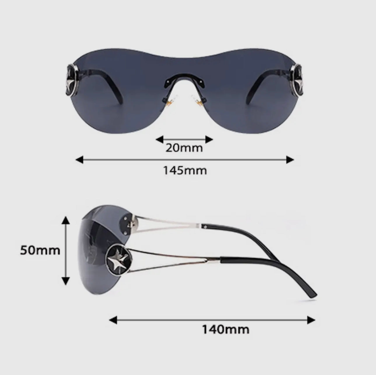 Y2K Large- Frame Sunglasses with Five-Pointed Stars
