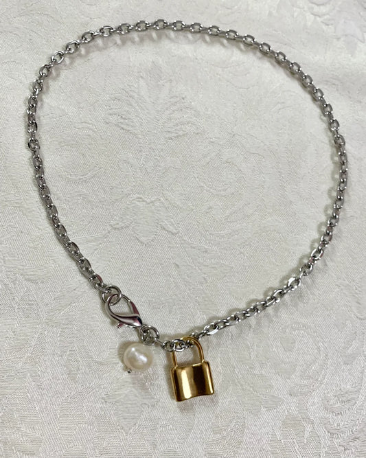 Shop Journal Simple Pearl + Lock Charm Necklace
