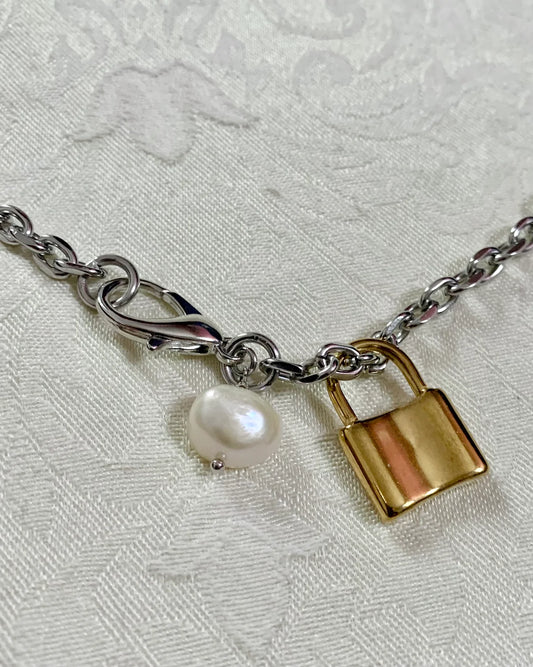 Shop Journal Simple Pearl + Lock Charm Necklace