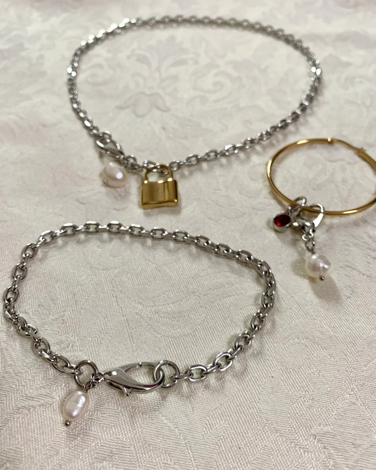 Shop Journal Simple Pearl + Lock Charm Necklace