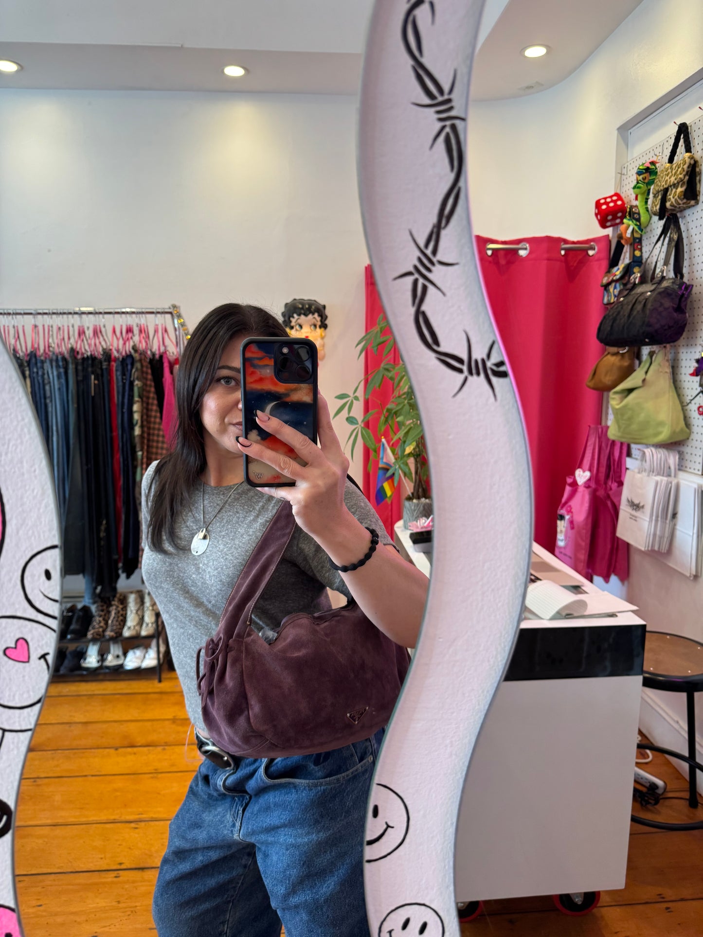 PRADA Purple Suede Shoulder Bag