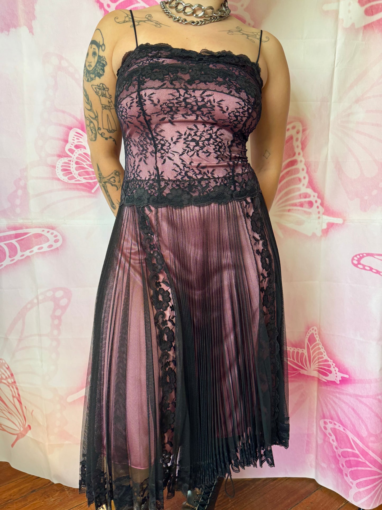 Y2K Betsey Johnson Goth Lace Midi Dress