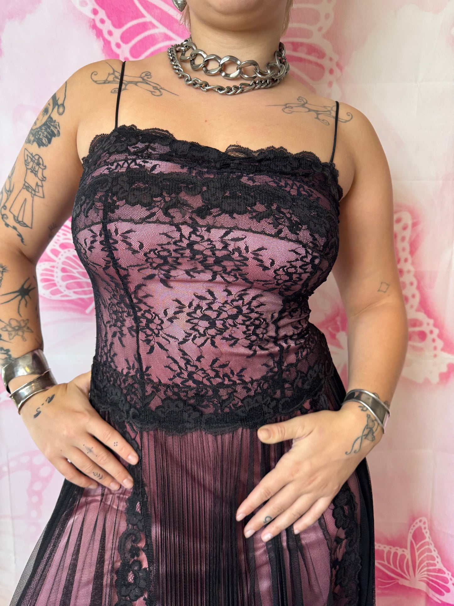 Y2K Betsey Johnson Goth Lace Midi Dress
