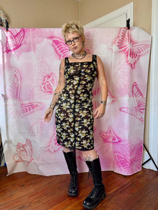 2000 Spring Betsey Johnson Floral Sheer Slip Dress