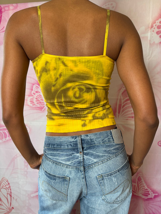 Y2K Deadstock Beadazzled Rose Cami in Yellow