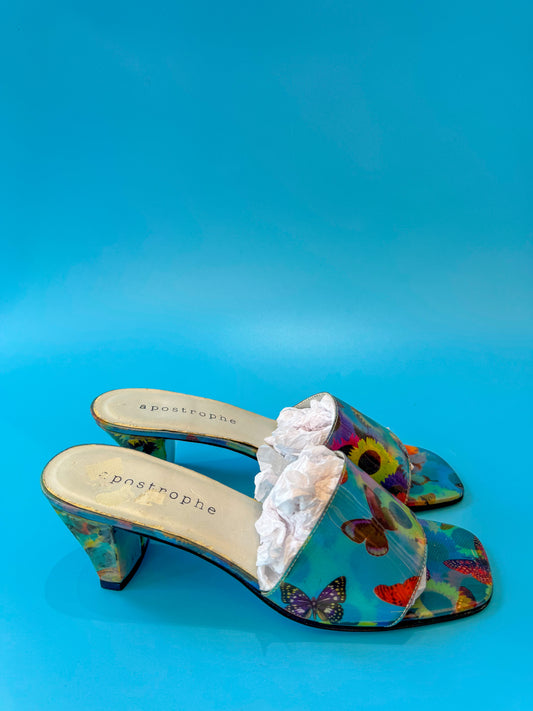 90s Holographic Kitten Heel Slides