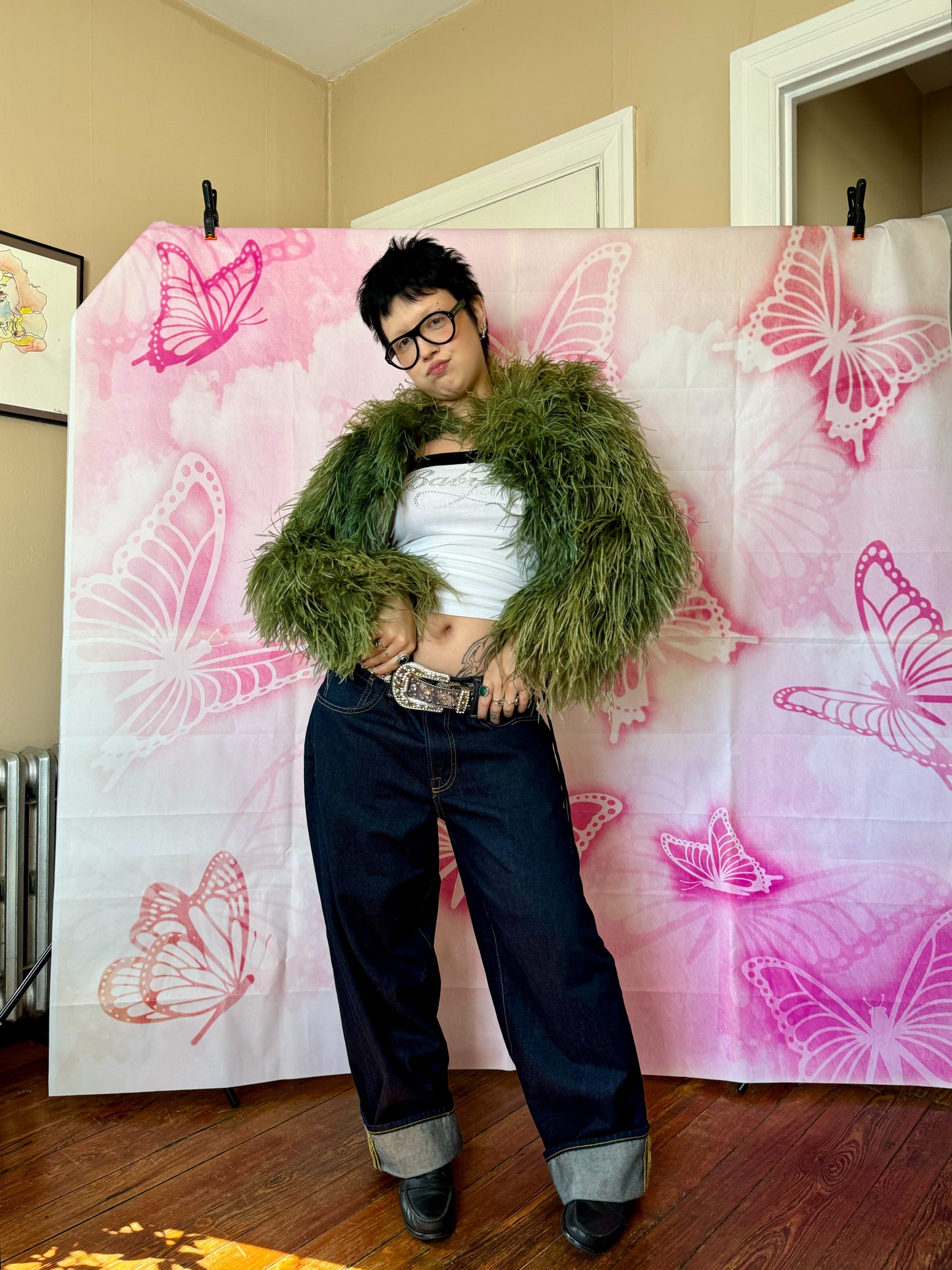 Y2K Ostrich Feather Bolero Jacket