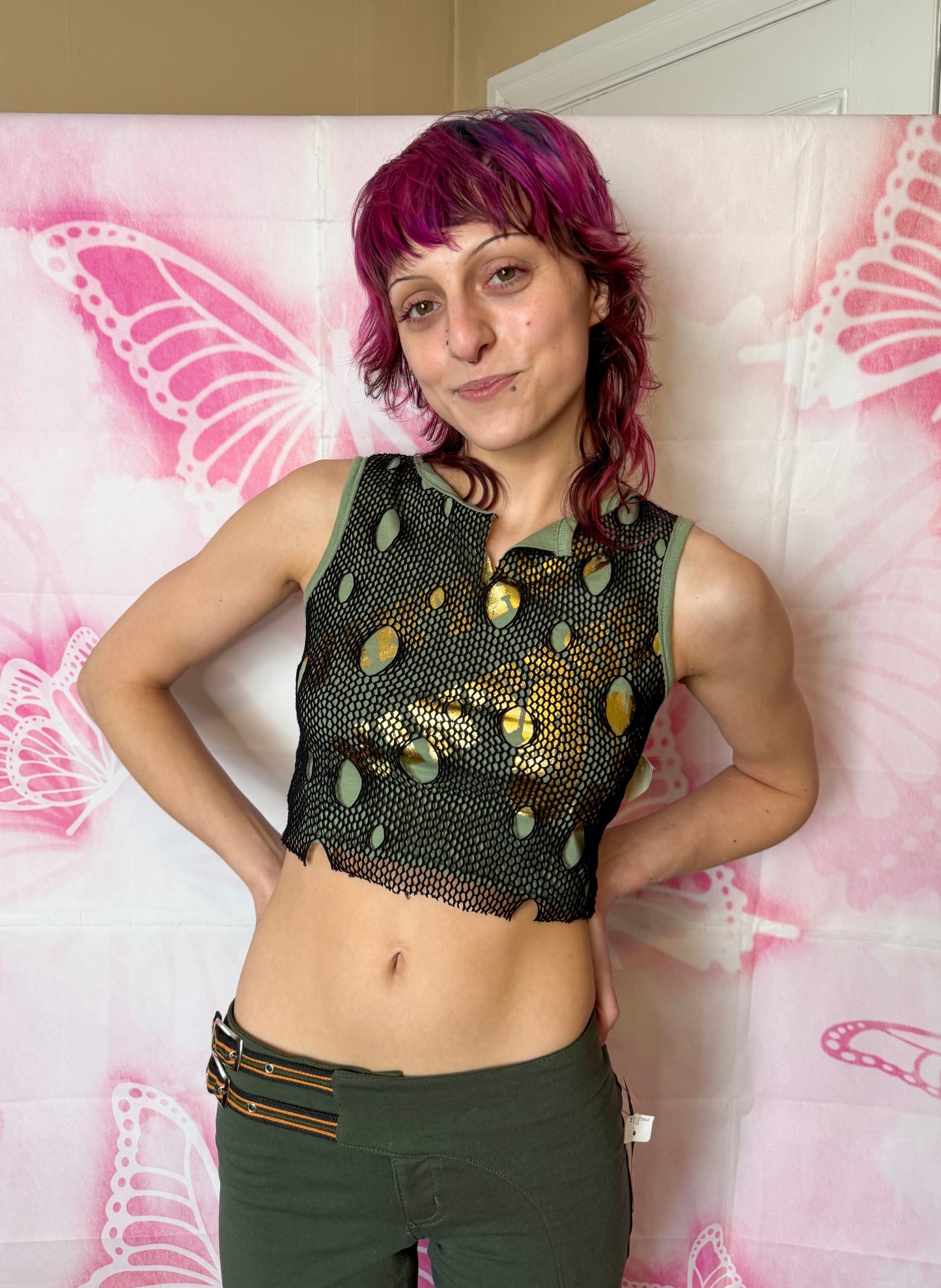 Y2K Deadstock Fishnet Overlay Crop Top