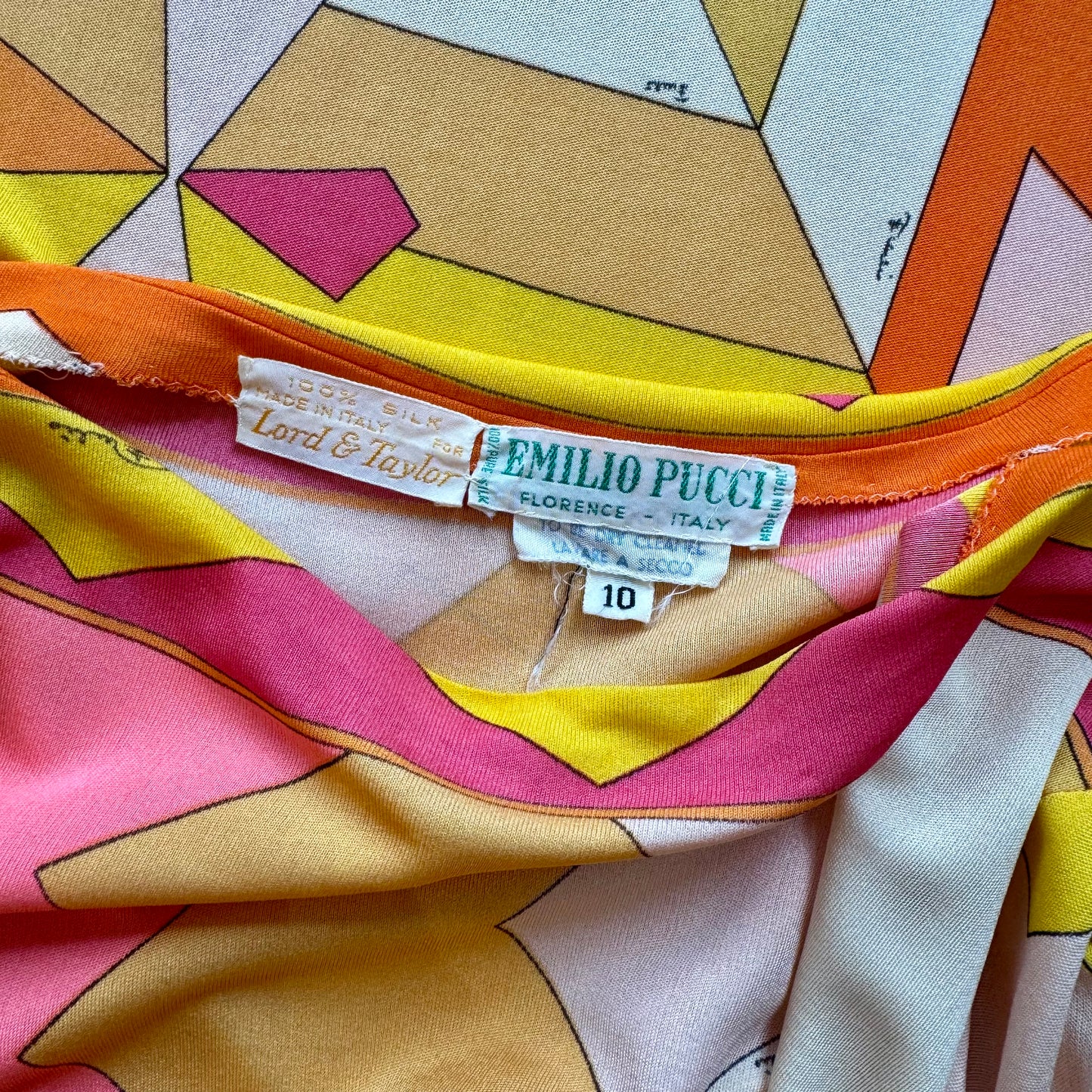 εϊз COMING SOON εϊз 1960s Emilio Pucci Pink-Orange-Yellow Zig Zag Silk Jersey Shift Dress