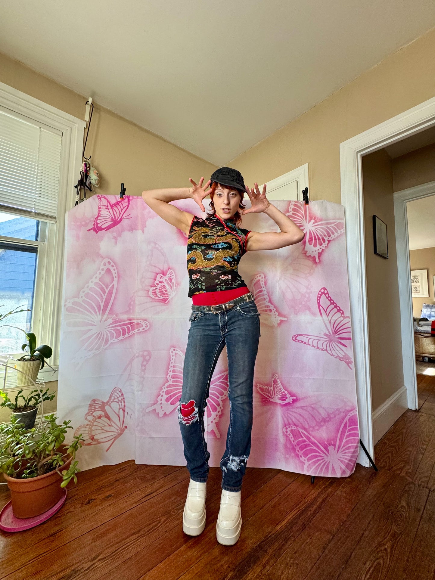 Y2K Mesh Dragon Fitted Top