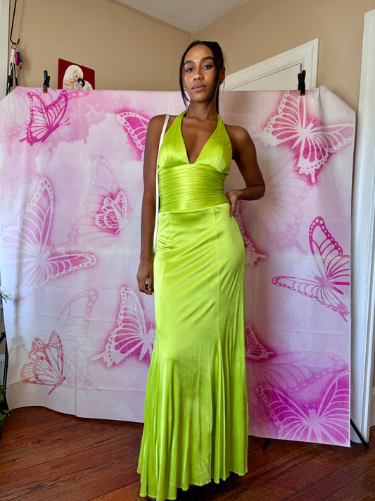 Y2K Lime Jersey Halter Gown by Caché