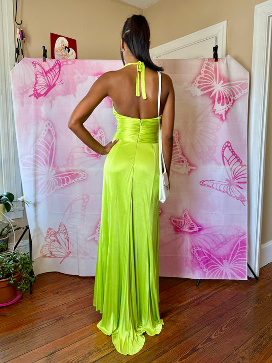 Y2K Lime Jersey Halter Gown by Caché