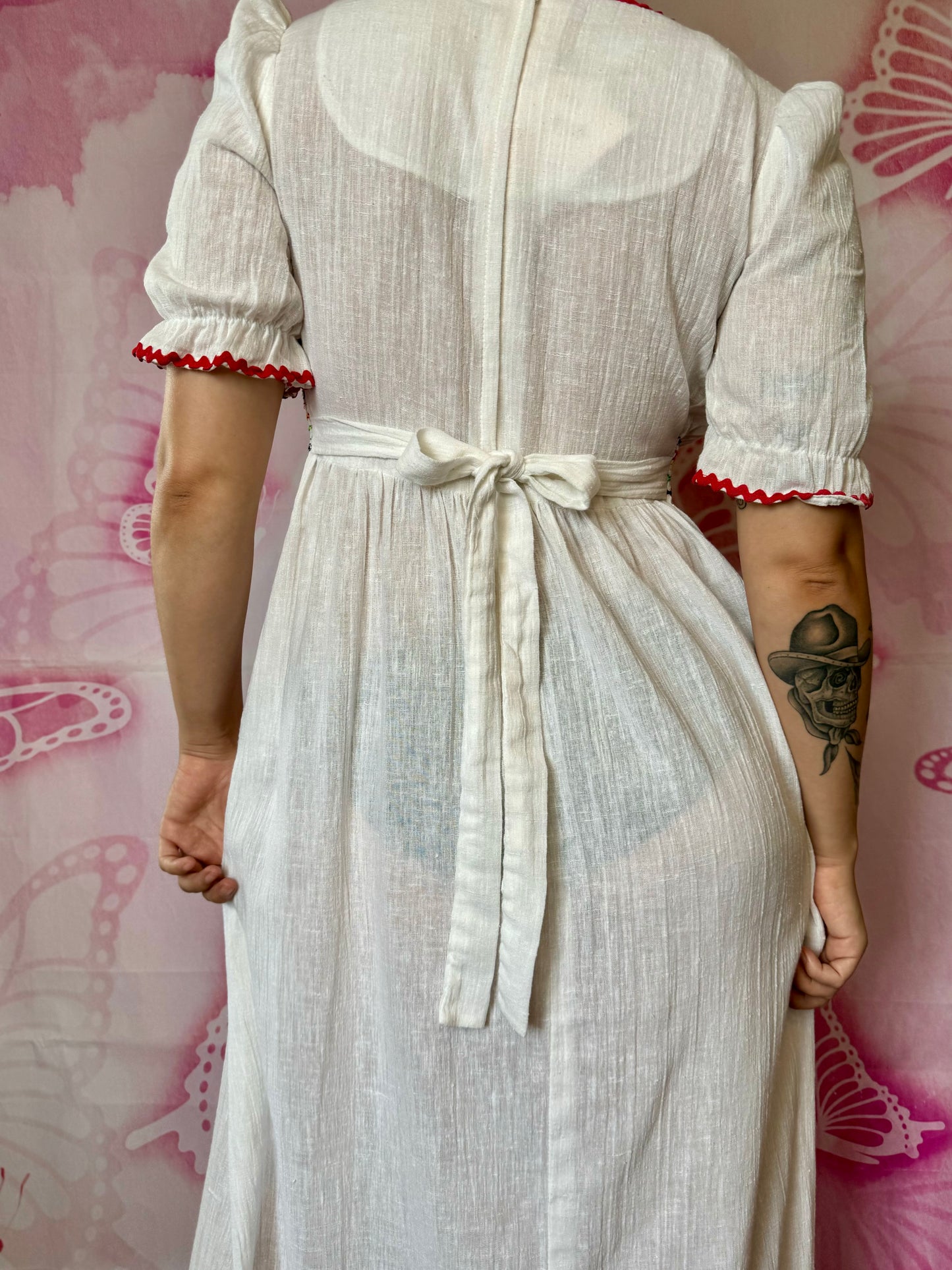 70s Cotton Gauze Peasant Maxi Dress