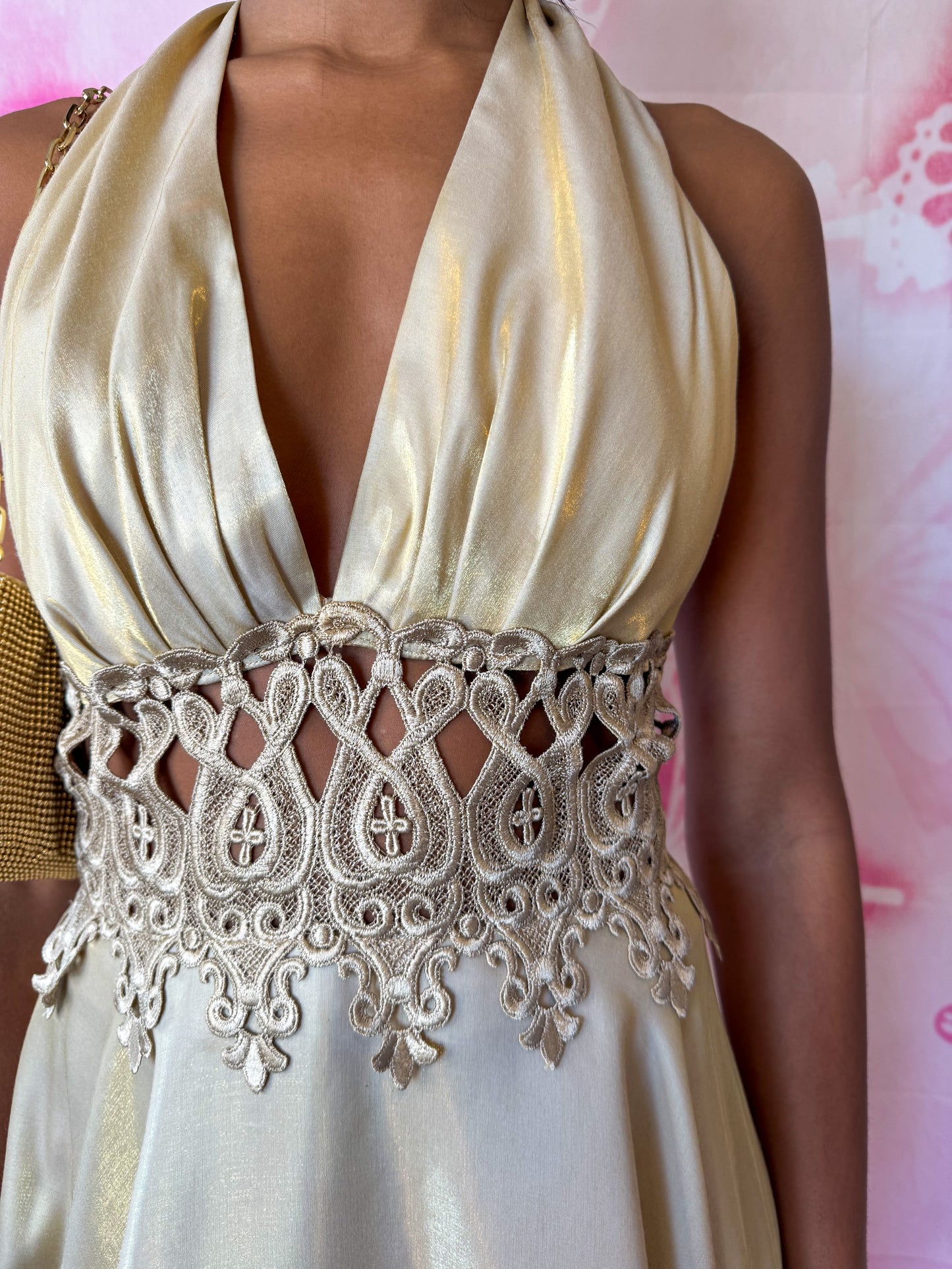 Y2K Lace Bodice Gold Flouncy Gown