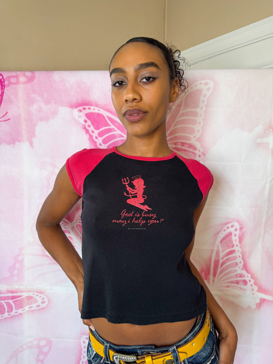 90s “God is Busy” Graphic Baby Tee