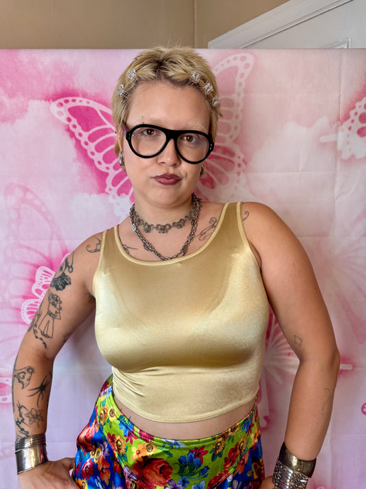 Y2K Gold Sheen Crop Tank