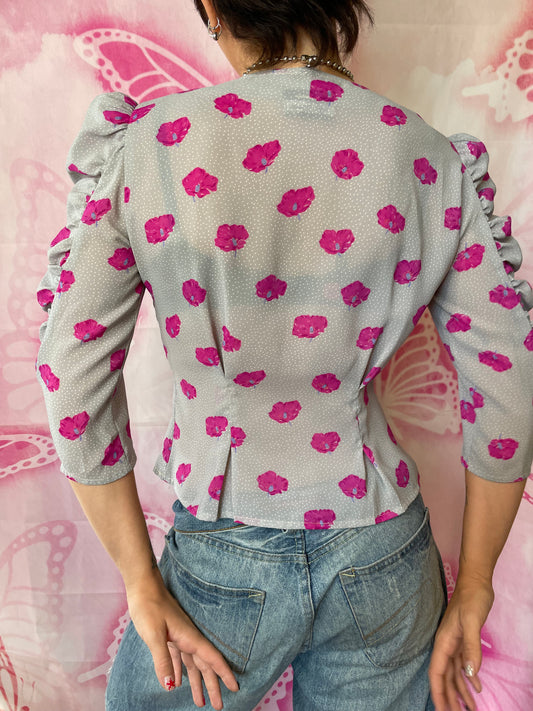80s Floral Top with Triangle Buttons