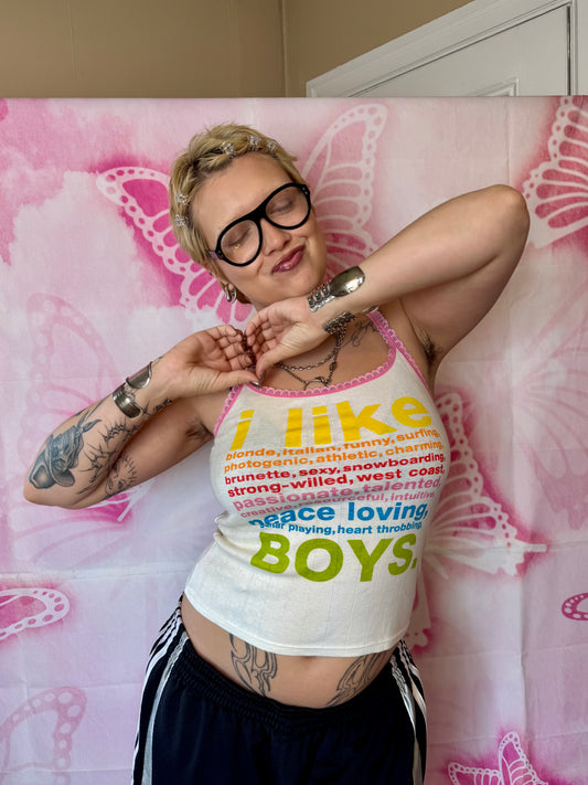 2004 RARE Victoria’s Secret Pink Rainbow Text “i like…” Graphic Tank