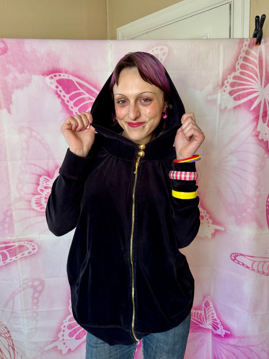 2010s Juicy Couture Oversized Velour Zip Up Hoodie